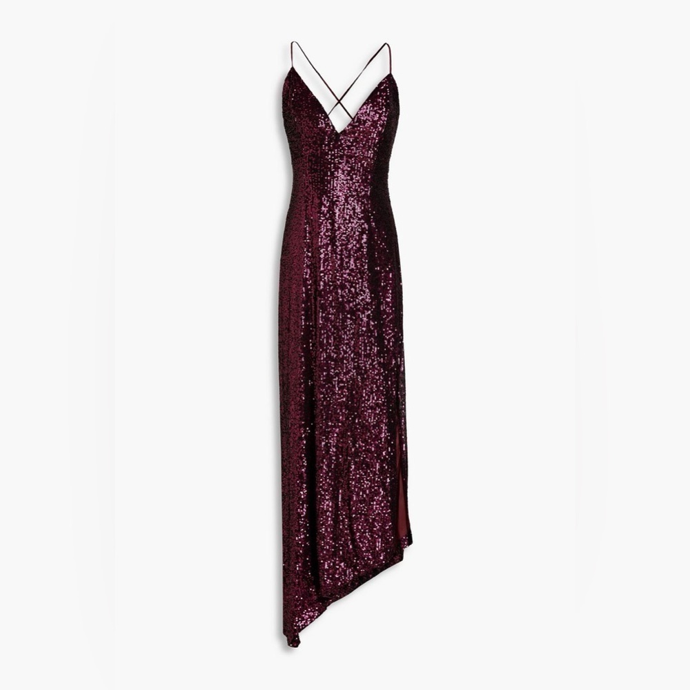 Retrofete Sequin Tulle Asymmetrical Sleeveless Gown in Violet Purple Size Small